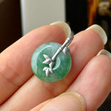 A-Grade Green Floral Imperial Green Jadeite Donut Bamboo Pendant (Dual Gold Tone) No.172899