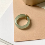 15.1mm A-Grade Natural Yellowish Green Jadeite Ring with V.Petals Embellishment No.162319