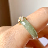 SOLD OUT: 18.1mm A-Grade Natural Green Jadeite Ring with P.Petals Embellishment No.162322