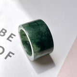 17.1mm A-Grade Natural Dark Bluish Green Jadeite Archer Ring Band No. 161446