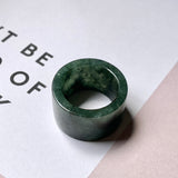 17.1mm A-Grade Natural Dark Bluish Green Jadeite Archer Ring Band No. 161446