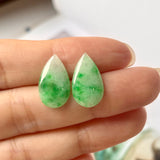 8.63cts A-Grade Natural Moss on Snow Jadeite Oval Pear Shaped Pair No.180672