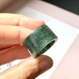 17.1mm A-Grade Natural Dark Bluish Green Jadeite Archer Ring Band No. 161446