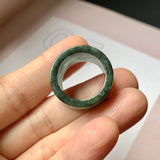 17.1mm A-Grade Natural Dark Bluish Green Jadeite Archer Ring Band No. 161446