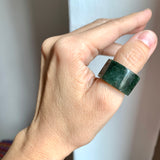 17.1mm A-Grade Natural Dark Bluish Green Jadeite Archer Ring Band No. 161446