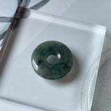 A-Grade Natural Black Jadeite Ancient Coin Donut Pendant No.220660