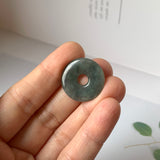 A-Grade Natural Black Jadeite Ancient Coin Donut Pendant No.220660