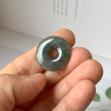 A-Grade Natural Black Jadeite Ancient Coin Donut Pendant No.220660