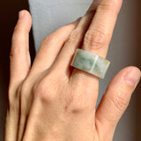 17.1mm A-Grade Natural Floral Jadeite Archer Ring Band No. 161854