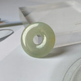 A-Grade Natural Yellowish Green Jadeite Ancient Coin Donut No.220662