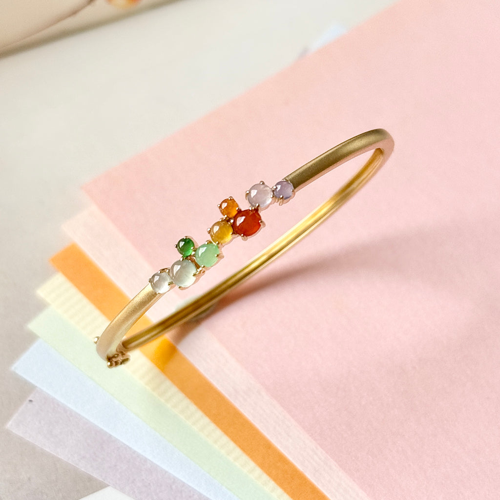 Icy A-Grade Natural Rainbow Jadeite Cabochon Bangle/Bracelet No. 190501