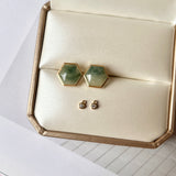 A-Grade Natural Jadeite Hexagon Dancing Diamond Stud Earring No.180753