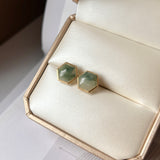 A-Grade Natural Jadeite Hexagon Dancing Diamond Stud Earring No.180753