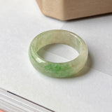 19.1mm A-Grade Natural Moss on Snow Jadeite Abacus Ring Band No.162182