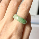 19.1mm A-Grade Natural Moss on Snow Jadeite Abacus Ring Band No.162182