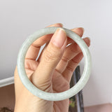 58.6mm A-Grade Natural Sage Green Jadeite Traditional Round Bangle No. 152173