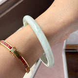 54.7mm A-Grade Natural Sage Green Jadeite Traditional Round Bangle No. 152174