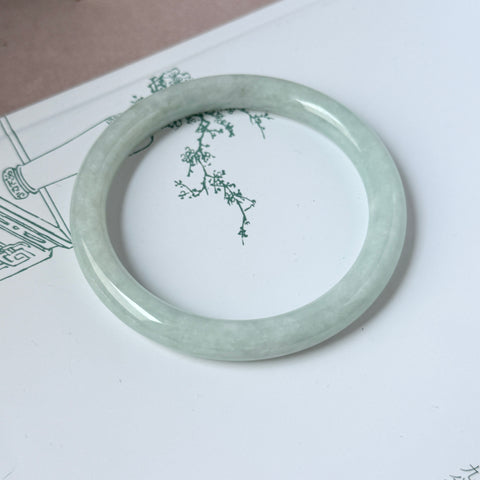 58.5mm A-Grade Natural Sage Green Jadeite Traditional Round Bangle No. 152172