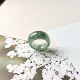 15mm A-Grade Natural Teal Jadeite Cloop Ring Band No.162366