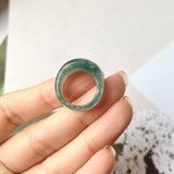 15mm A-Grade Natural Teal Jadeite Cloop Ring Band No.162366