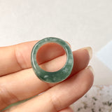 15mm A-Grade Natural Teal Jadeite Cloop Ring Band No.162366