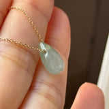Icy A-Grade Natural Light Blue Yellow Jadeite Waterdrop Bean Pendant No.172910