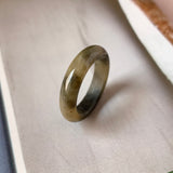 19mm A-Grade Natural Yellow Black Jadeite Ring Band No. 161763