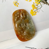 A-Grade Reddish Orange Jadeite Dragon Pendant No. 171049