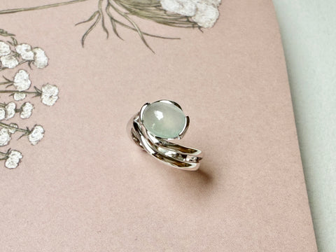 Bespoke A-Grade Natural Glacier Blue Jadeite Cabochon Ring No.130478
