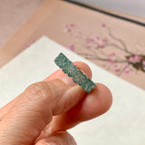 16.8mm Icy A-Grade Natural Bluish Green Jadeite Plum Blossom Ring Band No.162587