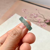 16.8mm Icy A-Grade Natural Bluish Green Jadeite Plum Blossom Ring Band No.162587