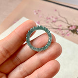 16.8mm Icy A-Grade Natural Bluish Green Jadeite Plum Blossom Ring Band No.162587