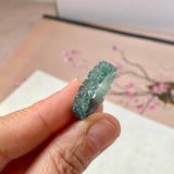 16.8mm Icy A-Grade Natural Bluish Green Jadeite Plum Blossom Ring Band No.162587