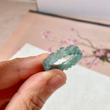 16.8mm Icy A-Grade Natural Bluish Green Jadeite Plum Blossom Ring Band No.162587