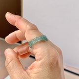 16.8mm Icy A-Grade Natural Bluish Green Jadeite Plum Blossom Ring Band No.162587