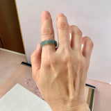 16.8mm Icy A-Grade Natural Bluish Green Jadeite Plum Blossom Ring Band No.162587
