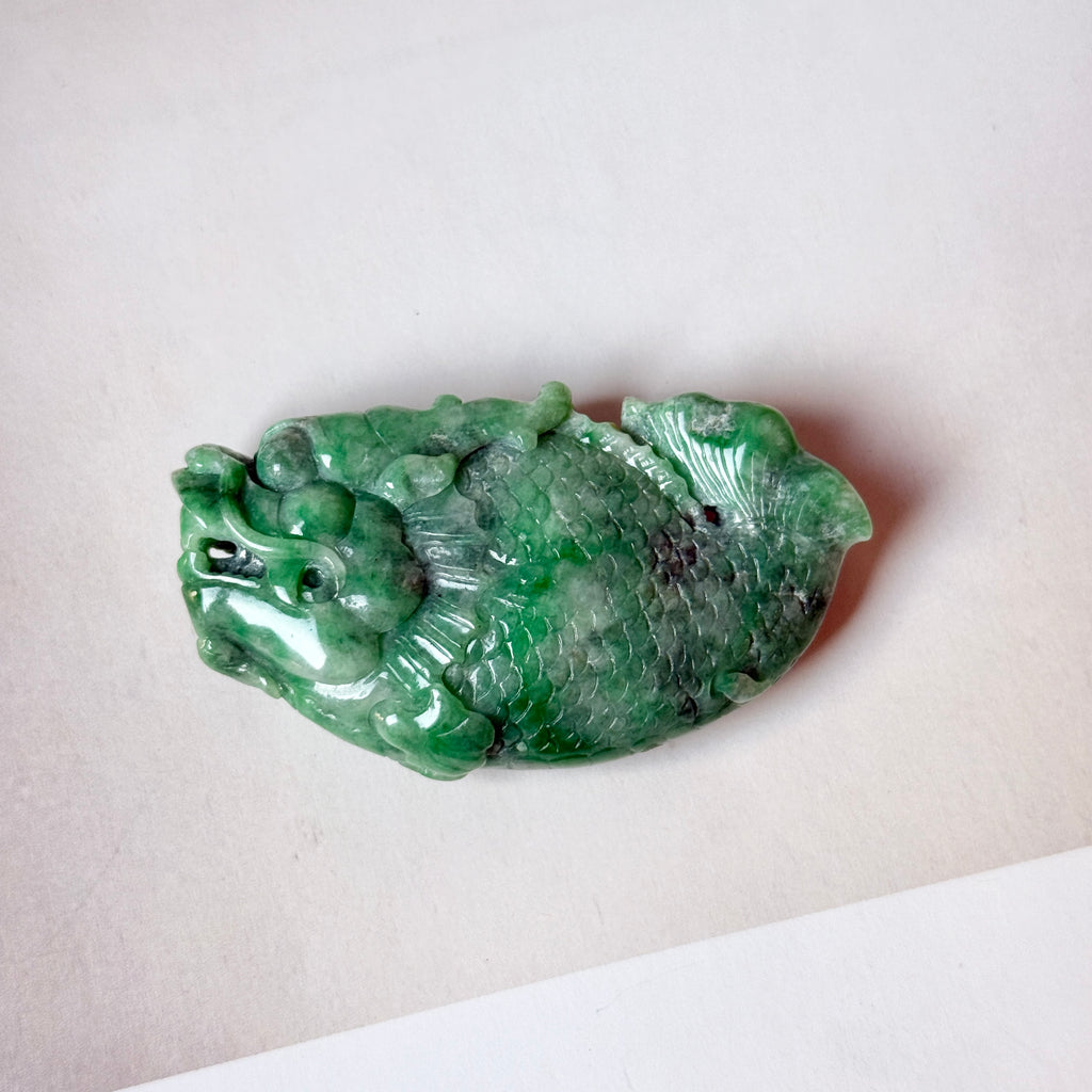 A-Grade Green Jadeite Dragon Fish Pendant No. 171041
