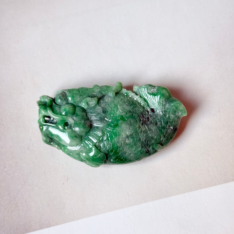 A-Grade Green Jadeite Dragon Fish Pendant No. 171041