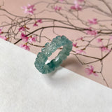 16.1mm Icy A-Grade Natural Bluish Green Jadeite Plum Blossom Ring Band No.162588