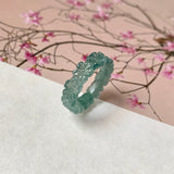 16.1mm Icy A-Grade Natural Bluish Green Jadeite Plum Blossom Ring Band No.162588