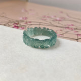16.1mm Icy A-Grade Natural Bluish Green Jadeite Plum Blossom Ring Band No.162588