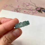 16.1mm Icy A-Grade Natural Bluish Green Jadeite Plum Blossom Ring Band No.162588
