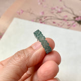 16.1mm Icy A-Grade Natural Bluish Green Jadeite Plum Blossom Ring Band No.162588