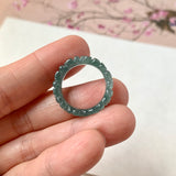 16.1mm Icy A-Grade Natural Bluish Green Jadeite Plum Blossom Ring Band No.162588