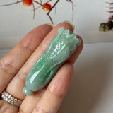 A-Grade Green Jadeite Long Cabbage Pendant No. 220199