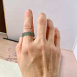 16.1mm Icy A-Grade Natural Bluish Green Jadeite Plum Blossom Ring Band No.162588