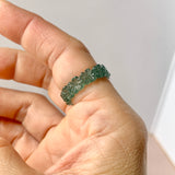 16.1mm Icy A-Grade Natural Bluish Green Jadeite Plum Blossom Ring Band No.162588