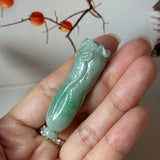 A-Grade Green Jadeite Long Cabbage Pendant No. 220199