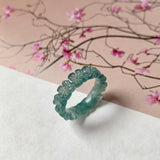 16mm Icy A-Grade Natural Bluish Green Jadeite Plum Blossom Ring Band No.162589
