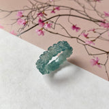 16mm Icy A-Grade Natural Bluish Green Jadeite Plum Blossom Ring Band No.162589